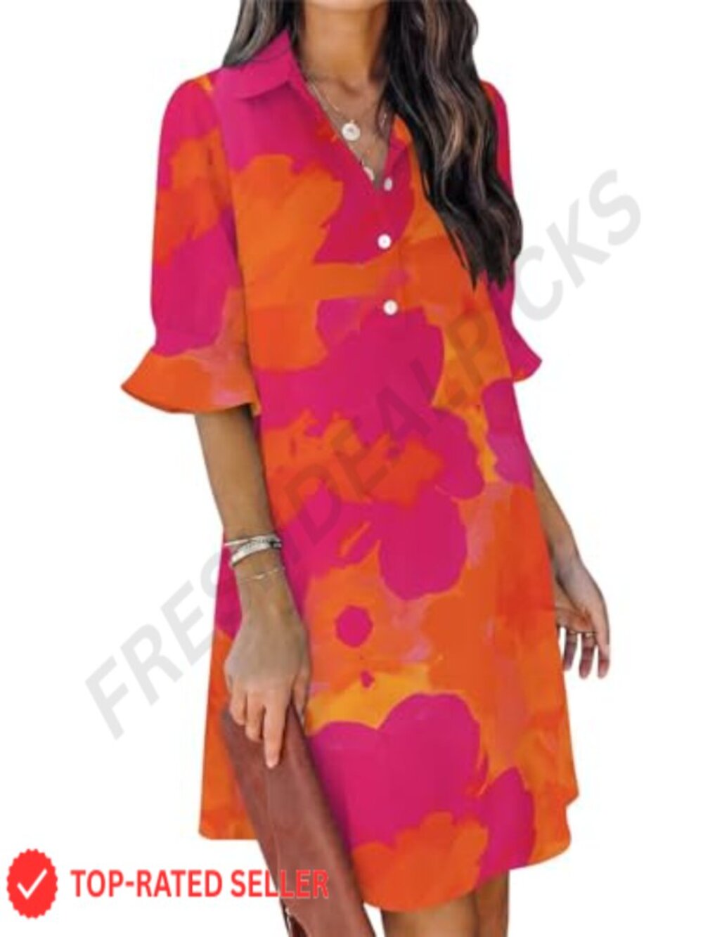 Womens Casual V Neck Short Sleeve Shift Dress with Pockets